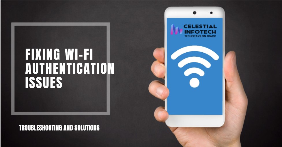 A padlock icon symbolizing Wi-Fi network security with the text "Wi-Fi Authentication_celestialinfotech.com