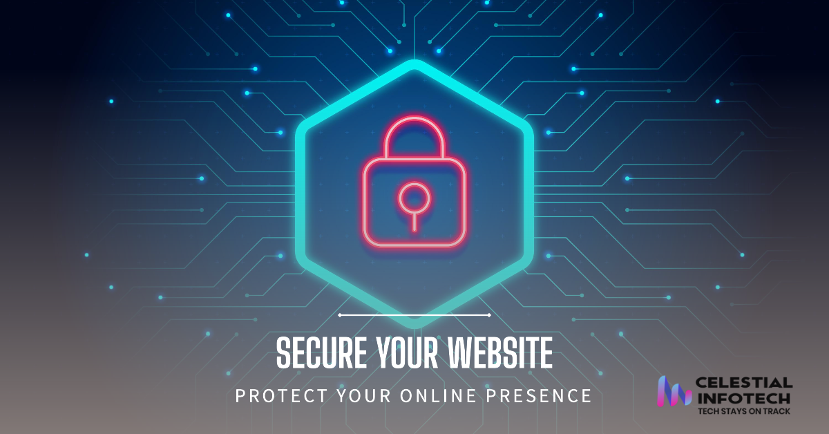 A laptop displaying a secure website (HTTPS) with a padlock symbol in the address bar, symbolizing website security for Dover businesses_celestialinfotech.com